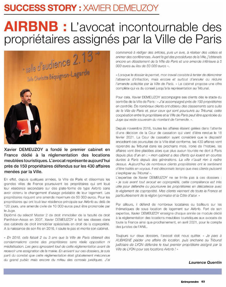 Interview Demeuzoy Avocat dans le Magazine Entreprendre