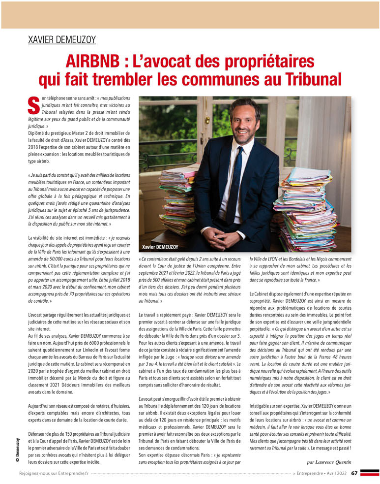 Interview Demeuzoy Avocat dans le Magazine Entreprendre