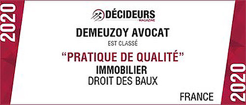 Cabinet Xavier DEMEUZOY au Classement de Décideurs Magazine des Meilleurs avocats Immobilier en droit des baux