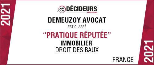 Cabinet Xavier DEMEUZOY au Classement 2021 de Décideurs Magazine des Meilleurs avocats Immobilier en droit des baux